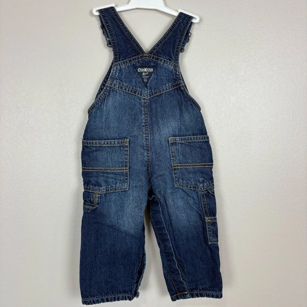 OshKosh B'Gosh Denim Bib Overalls‎ Vestbak Size 9 Mos. Plaid Flannel Lining Blue